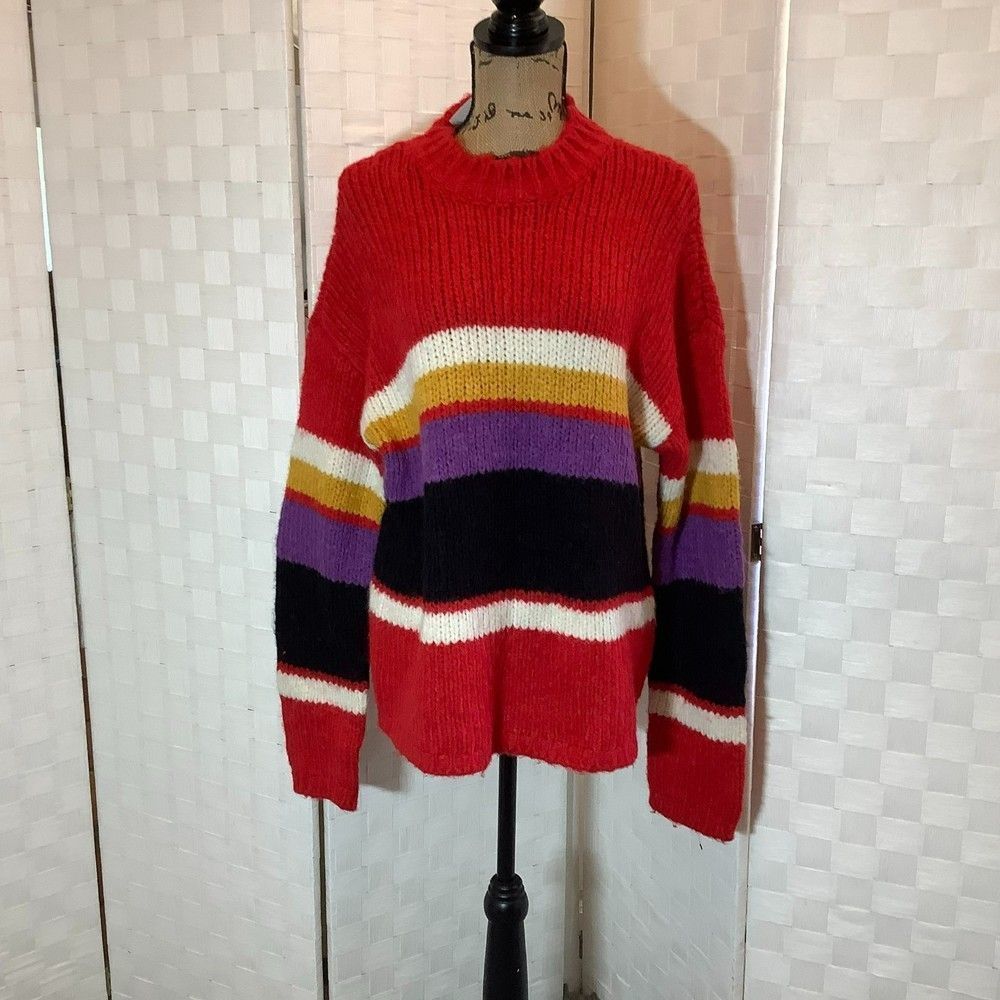 NWT sanctuary oversized knit red multi color striped sweater size large